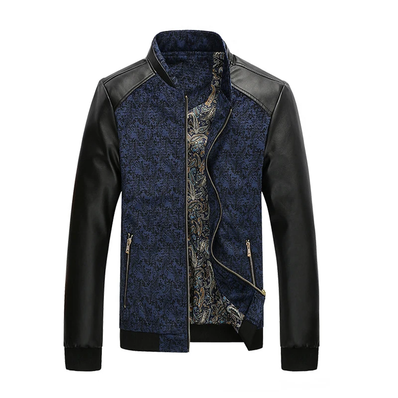 PU Leather Patchwork Men's Jackets 4XL Autumn Fashion Coats Men Outerwear Stand Collar Zipper Male Slim Fit Men's Clothing PU Leather Patchwork Men's Jackets 4XL Autumn Fashion Coats Men Outerwear Stand Collar Zipper Male Slim Fit Men's Clothing
