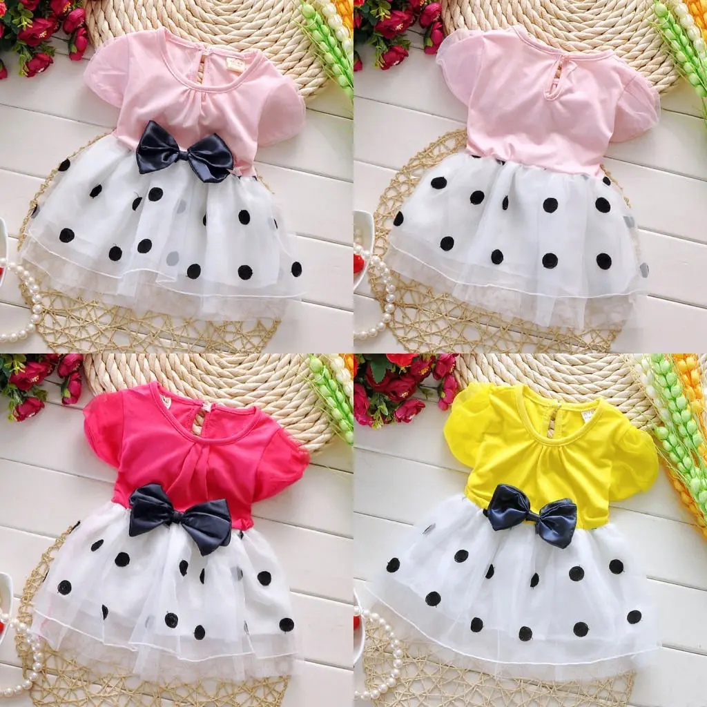 

Cute Toddler Baby Girls Tutu Princess Dress Party Bowknot Dot Tulle Dress 2016 Hot Selling