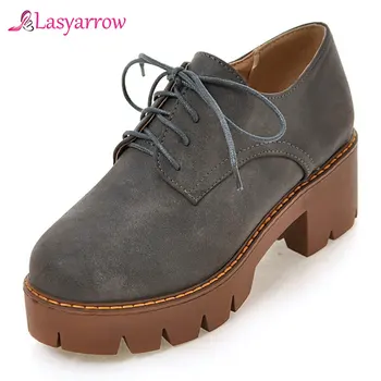 

Lasyarrow Women's Thick High Heels Round toe Lace Up Spring Autumn Mules Shoes Woman Comfortable Casual Shoes Dress Pumps J923