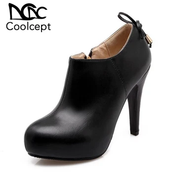 

Coolcept Fshion Women Bowtie High Heel Shoes Platform Round Toe Zipper Pumps Spring New Party Shoes Women Footwear Size 34-43