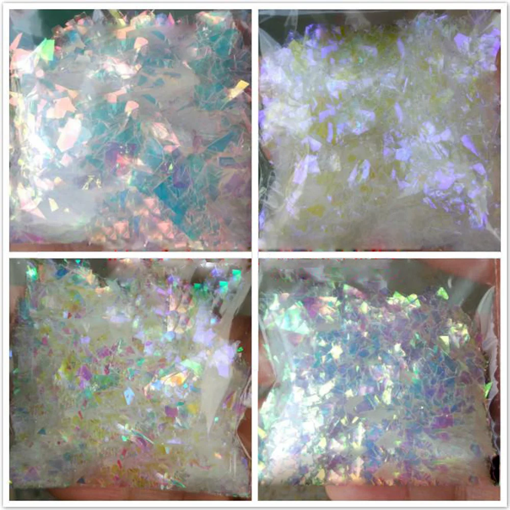 50g/bag Fluorescent Glass Paper Clear AB Color DIY Nail Snow Flakes Irregular Cut Paillette Nail Art Glitter Sequins #PD101-1