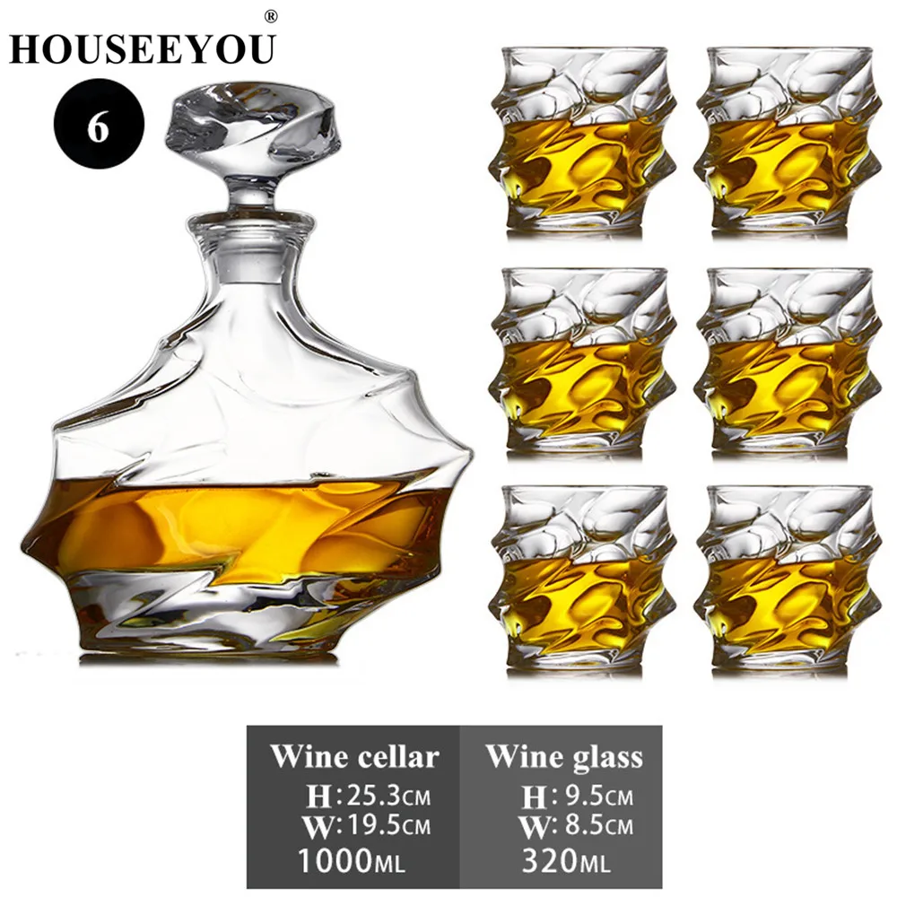 HOUSEEYOU 6 видов роскошных бессвинцовых кристаллов Набор стаканов для виски 1 графин+ 6 стаканов для виски коллекция прозрачный стержень наборы