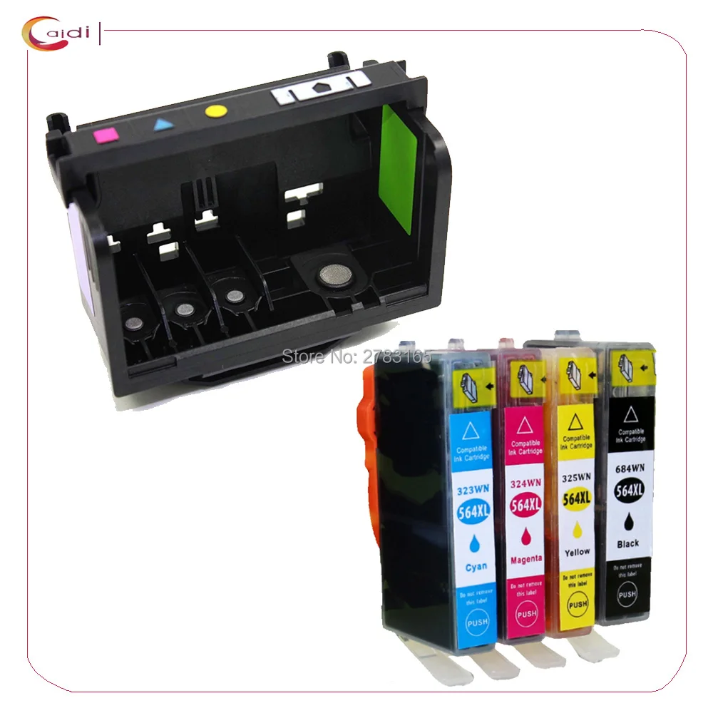 

Regeneration Printer Head + 4pcs Compatible For Hp 564xl Ink Cartridges Office Printhead Inkje