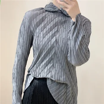

Autumn Women Pleated Long Sleeves Tops Shirts Loose Big Size Tidal Wear