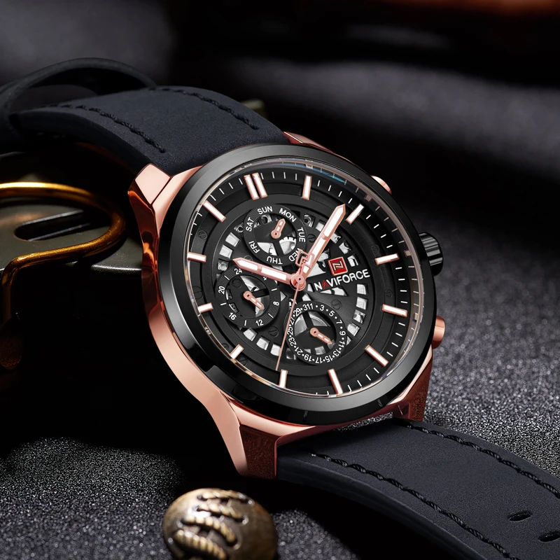 2018  NAVIFORCE Mens Watches Top Brand Luxury Waterproof 24 hour Date Quartz Watch Man Leather Sport Wrist Watch Men Waterproof Clock (19)