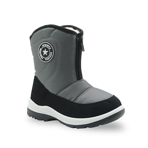 Apakowa/зимние ботинки для мальчиков и девочек детская Нескользящая зимняя обувь до середины икры с шерстяной подкладкой для детей, Лыжный туризм, альпинизм - Цвет: Grey