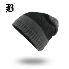 [FLB] Мужская зимняя шапка, модные вязаные черные шапки, осенняя шляпа, толстая теплая и облегающая Шапка-бини, вязаные шапки из хлопка F18037
