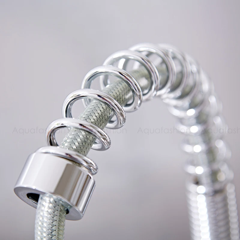 Commercial Style Double Spout Kitchen Faucet Pull Out Spray Sink Faucet Brass Mixer Tap (4)