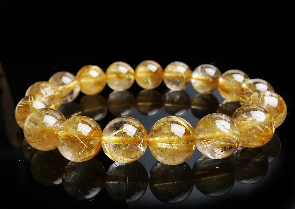 

huij 001671 Natural Brazil Titanium Gold Rutilated Quartz Bracelet Make a Fortune AAA