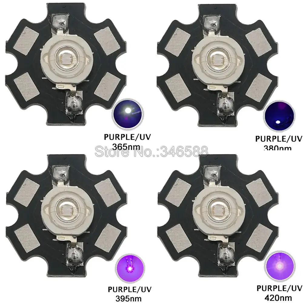 5 шт. 3 Вт УФ/ультрафиолетовый высокой мощности Светодиодный излучатель диод W/20 мм Звезда радиатора дополнительно 365nm 380nm 395nm 420nm