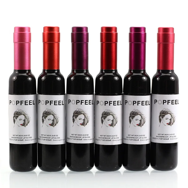 Popfeel Сексуальная бутылка Красного вина водонепроницаемый блеск для губ Жидкость цвета "нюд" матовая помада для губ Макияж Батон