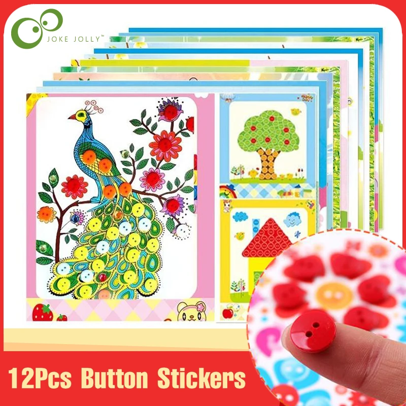 

12pcs Button Puzzle Stickers Handmade DIY Toys For Children Montessori Speelgoed Brinquedo Brinquedos Juguetes Free Shipping GYH