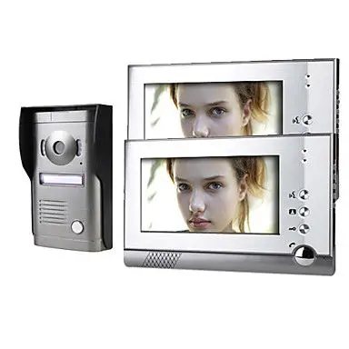 

Two 7 Inch Monitor Color Video Door Phone Intercom System with Alloy Weatherproof Cover Camera