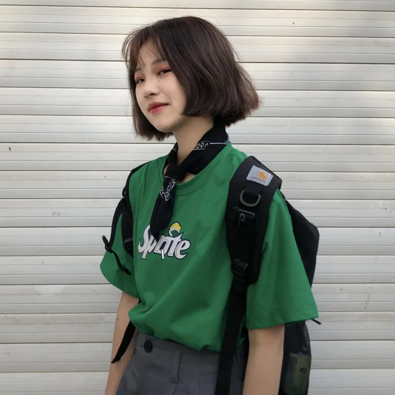 see chart YouGeMan футболка Femme Летняя женская футболка с коротким рукавом Корейская Ulzzang Harajuku с буквенным принтом зеленые футболки женские топы - Цвет: see chart