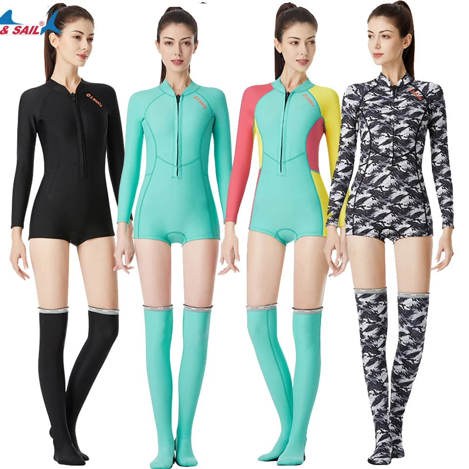 

Women 1.5MM Neoprene Bikini Cut racer Surfing Wetsuit Long Sleeve springsuit Swimming Suit Snorkeling Stockings Swimwear