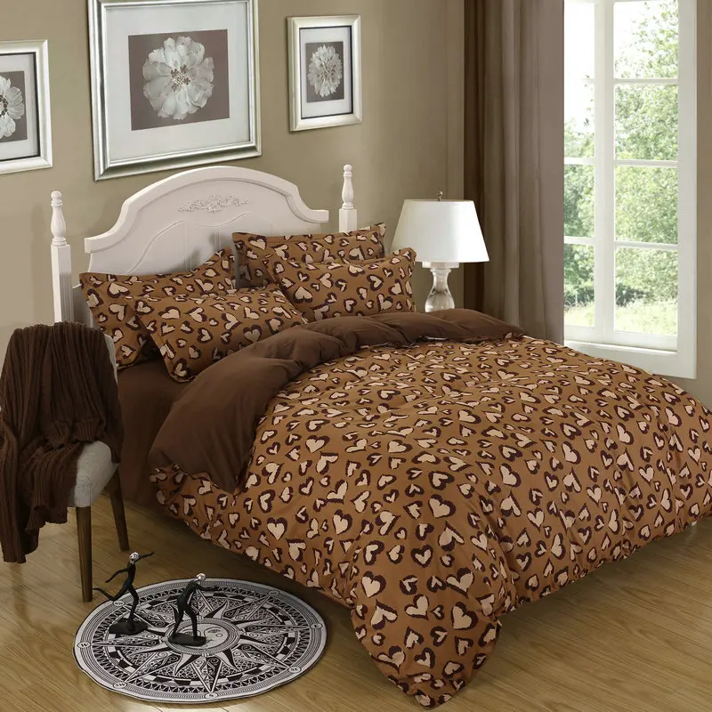 

European Style Brown Leopard Pattern Polyester Housewares Bedding Set 4Pcs Duvet Cover Set+Bed sheet +Pillowcase Home Textiles