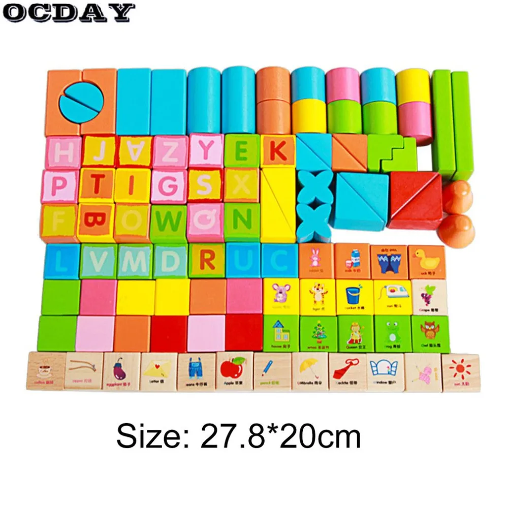 

OCDAY 100pcs/Set Wooden Toys Building Blocks Multicolor Letters Digital Geometric Sorting Early Educational Toys For Children