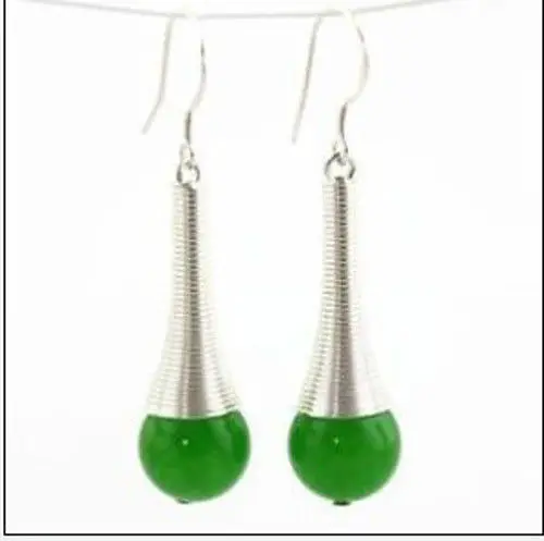 

hj 00602 Beautiful green jade earrings silver