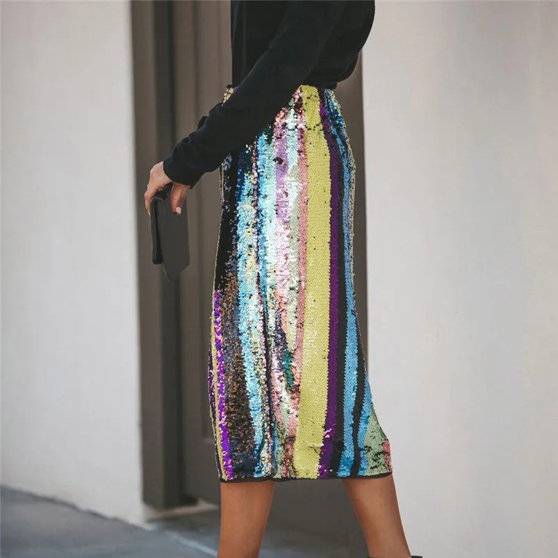 Sequins Skirt Of Women Sexy Patchwork Sequined Split Hem Party High Waist Skirt For Ladies 2019 Fashion Women Skirt R10 (2)