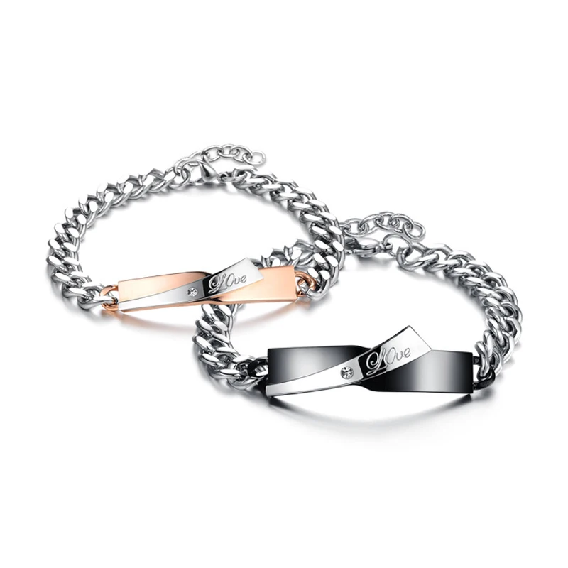 Fashion 1PC Two Colors Fashion Couple Bracelets Stainless Steel Bracelets Jewelry Charms Personalized Gifts