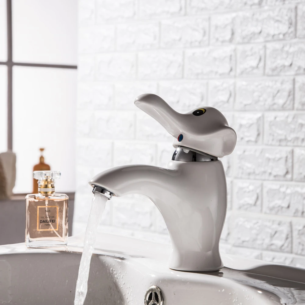 Basin Faucet Cartoon Lovely Children Toddler Home Bathroom Water Trough Faucet Single Handle Hot And Cold Water Ceramic Tap Mci17
