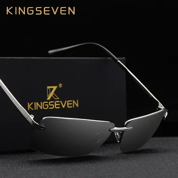 KINGSEVEN Rimless Sunglasses Men Polarized Gold Men's Shades Sun Glasses Luxury brands Night Driving Glasses Oculos escuro