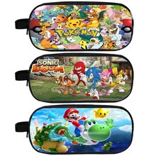 Anime Pokemon / Mario / Sonic Boom Pencil Holder Boys Girls School Case Kids Cases Cartoon Pikacun Bag Material Escolar Lapices