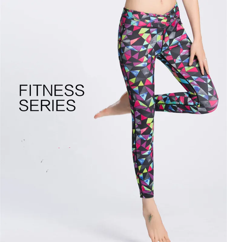 New Women Contrast Color Sport Running Leggings Fitness Geometric Yoga