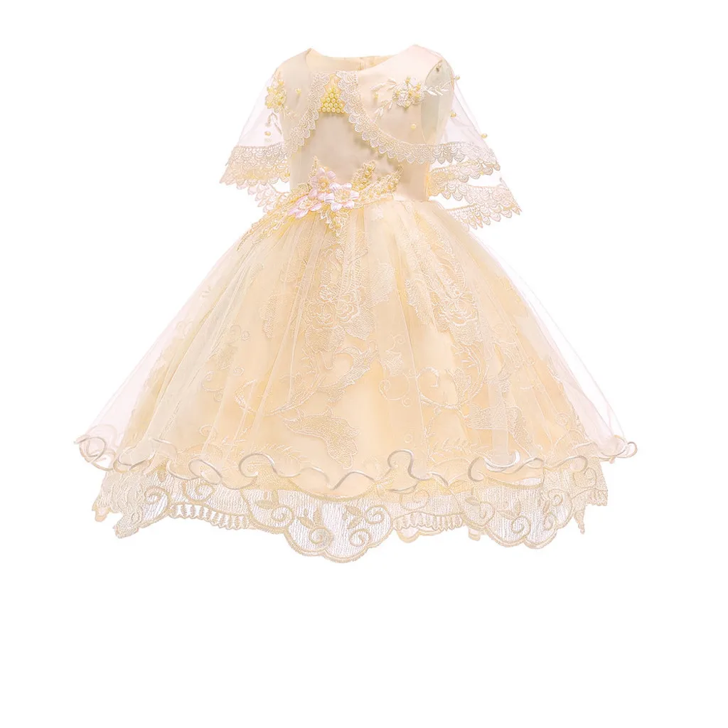 Летнее платье для маленьких девочек с цветочным принтом; платье для новорожденных девочек; красивое и модное платье принцессы для маленьких девочек - Цвет: Beige