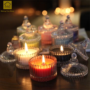 

Essential Oil Glass Incense Candle Smokeless Bougies Blanche Wax Decorative Candle Scented Candles Glass Bougie Parfum JKK143