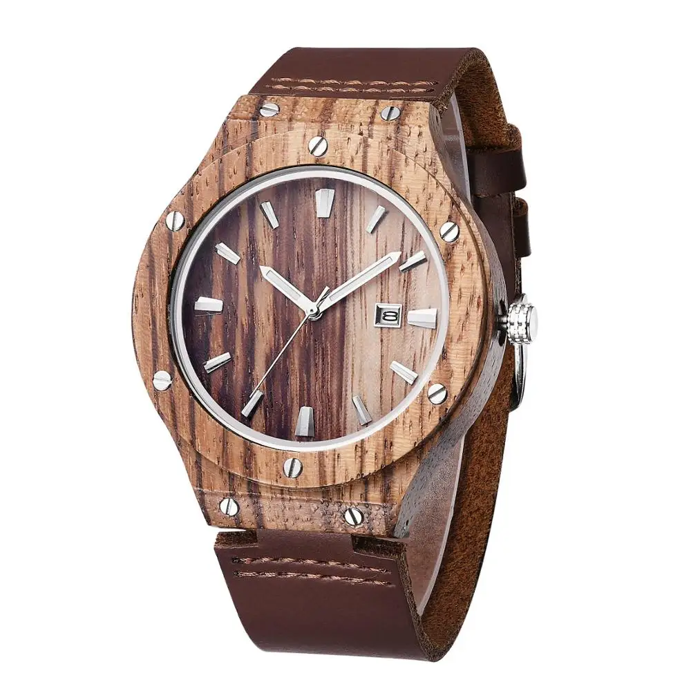 

Fashion Zebra Pattern Leather Strap Bamboo Watches For Men Cost Quartz Hand Watch Retro Simple Waterproof Wood Wristwatch