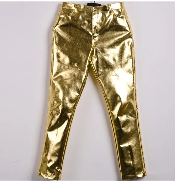 Kanye West Gold Pants Hiphop Golden Trousers Free Shipping Tyga Pants Gold  Hba Male Fashion Personality Slim Gold Leather Pants - Leggings - AliExpress