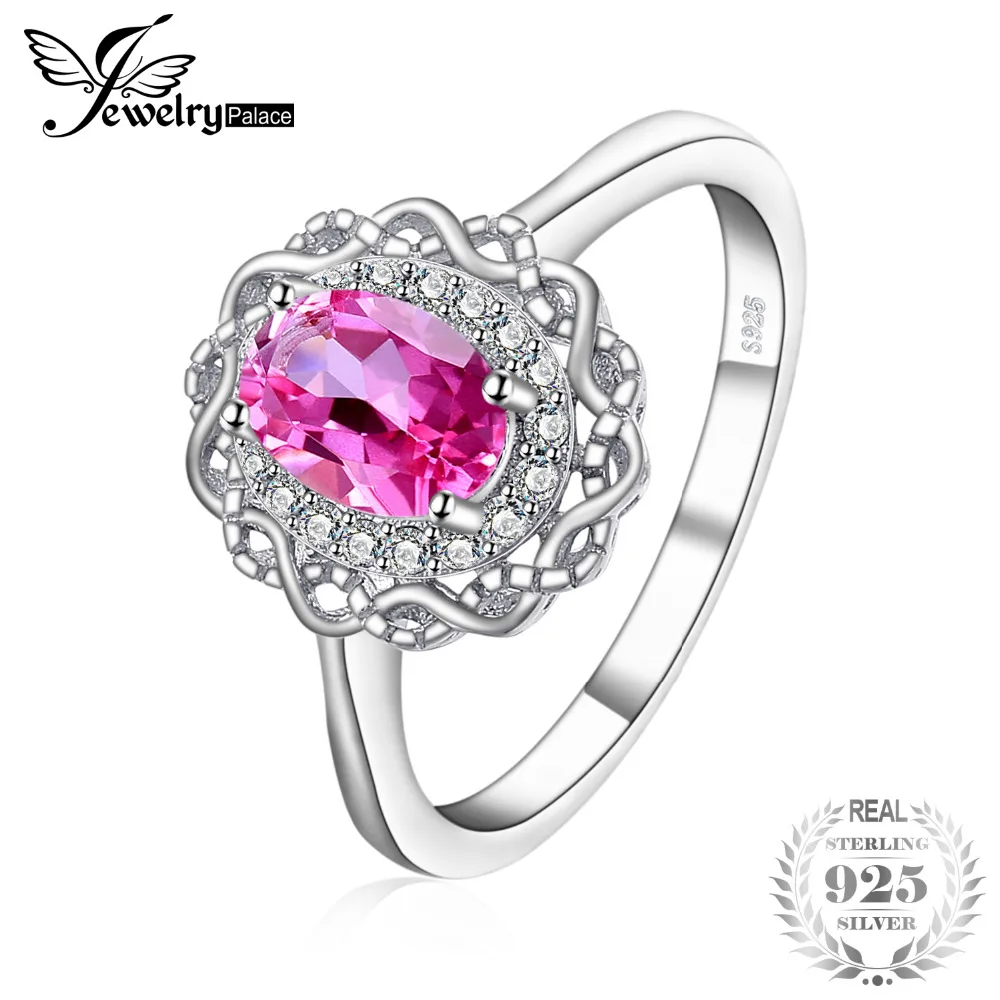 

JewelryPalace Vintage 1ct Genuine Oval Cut Pink Topaz Halo Ring 925 Sterling Silver Gifts For Her Anniversary Fashion Jewelry