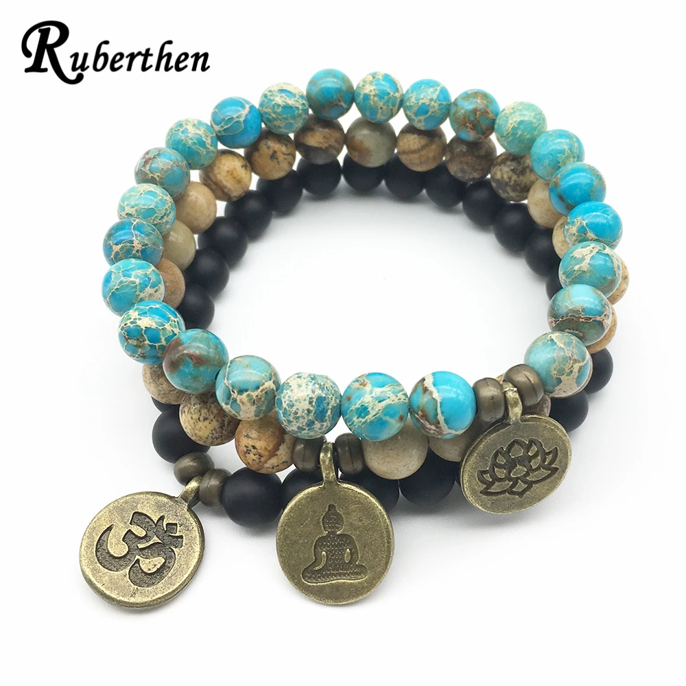 

Ruberthen Fashion Design Yoga Bracelet Trendy Om Lotus Charm Bracelet High Quality Natural Stone Jewelry Drop Shipping