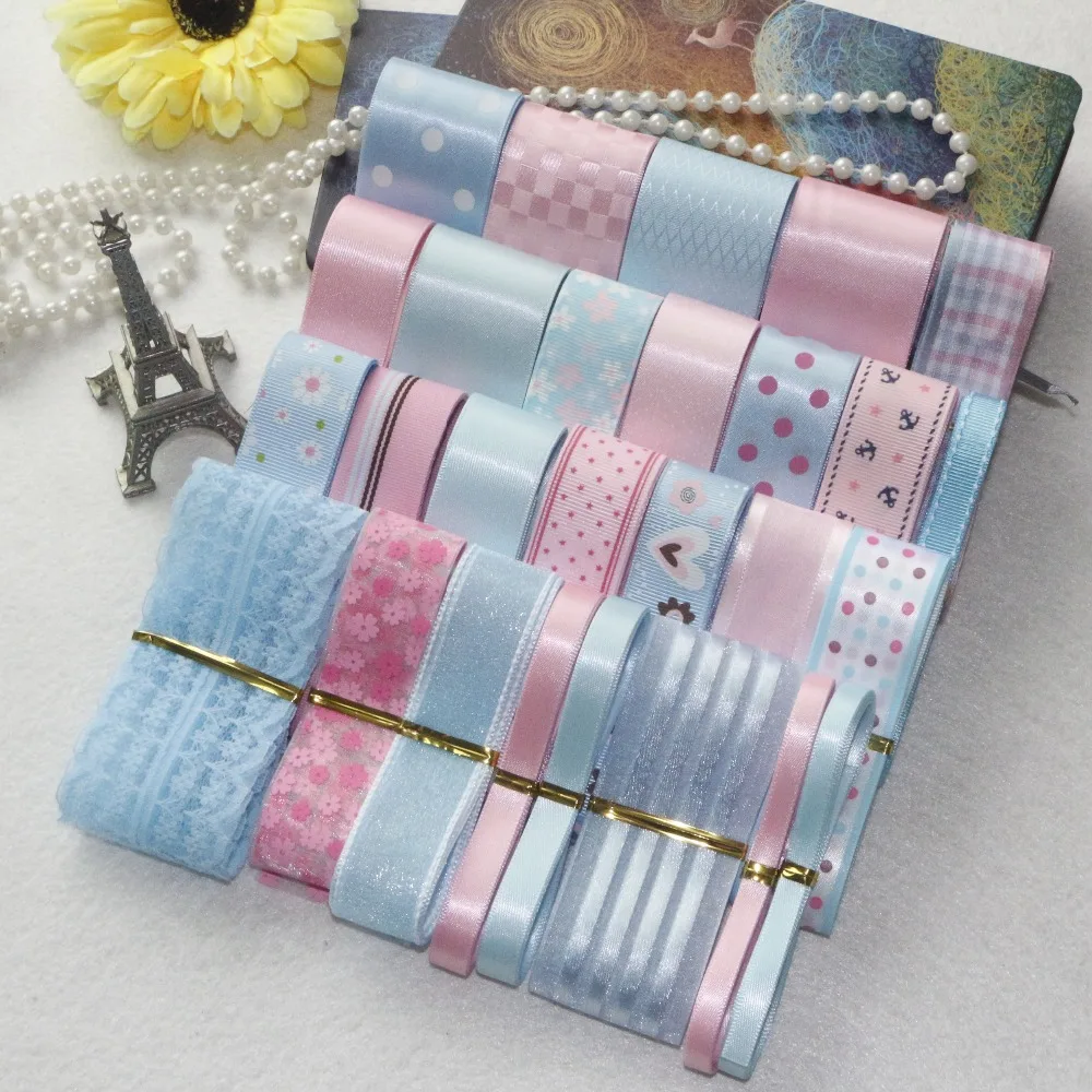 

NEW STYLE! DIY Ribbon Set---Pink & Light Blue Color Mix Ribbon Set ( total 31 yards)