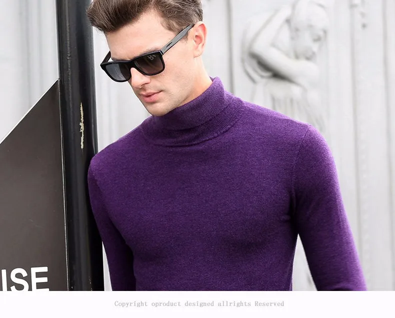 Бесплатная доставка Модный классический Однотонный свитер с высоким воротом для мужчин зимний теплый пуловер для мужчин Slim Fit кашемировые