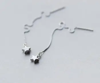 

Real. 925-STERLING-SILVER pull through Star threader Dangle Earrings long jewelry for lady's GTLE1094