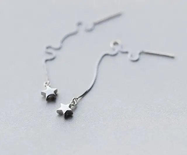 Real. 925 STERLING SILVER pull through Star threader Dangle Oorbellen