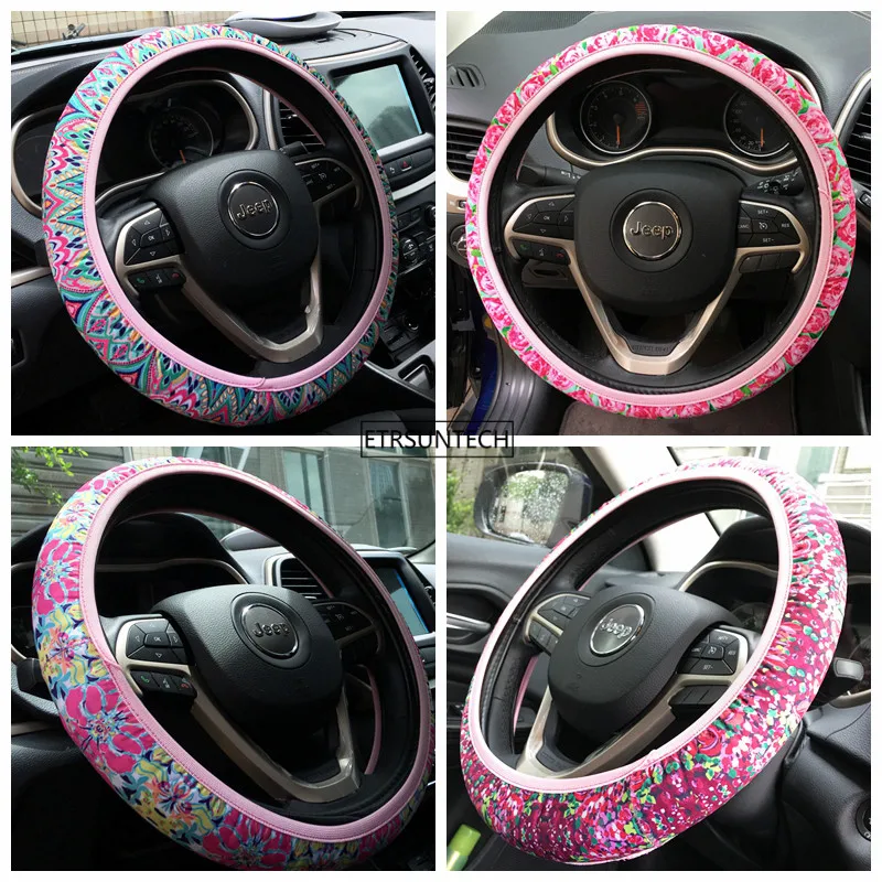 

1PC Floral Lily Pulitzer Design Insulated Neoprene Automotive Steering Wheel Cover Anti Slip and Sweat Absorption Auto Car Wrap