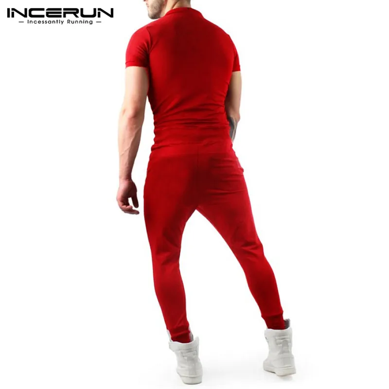 INCERUN, мужской комбинезон, однотонный, короткий рукав, штаны для фитнеса, уличная одежда, бодибилдинг, хип-хоп, спортивный костюм, Комбинезоны для мужчин, S-5XL
