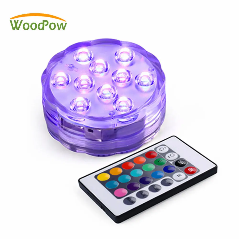 WoodPow подводный 10LED многоцветный Точечный светильник водонепроницаемый RGB светильник беспроводной пульт дистанционного управления для Аквариума Бассейн бар украшения