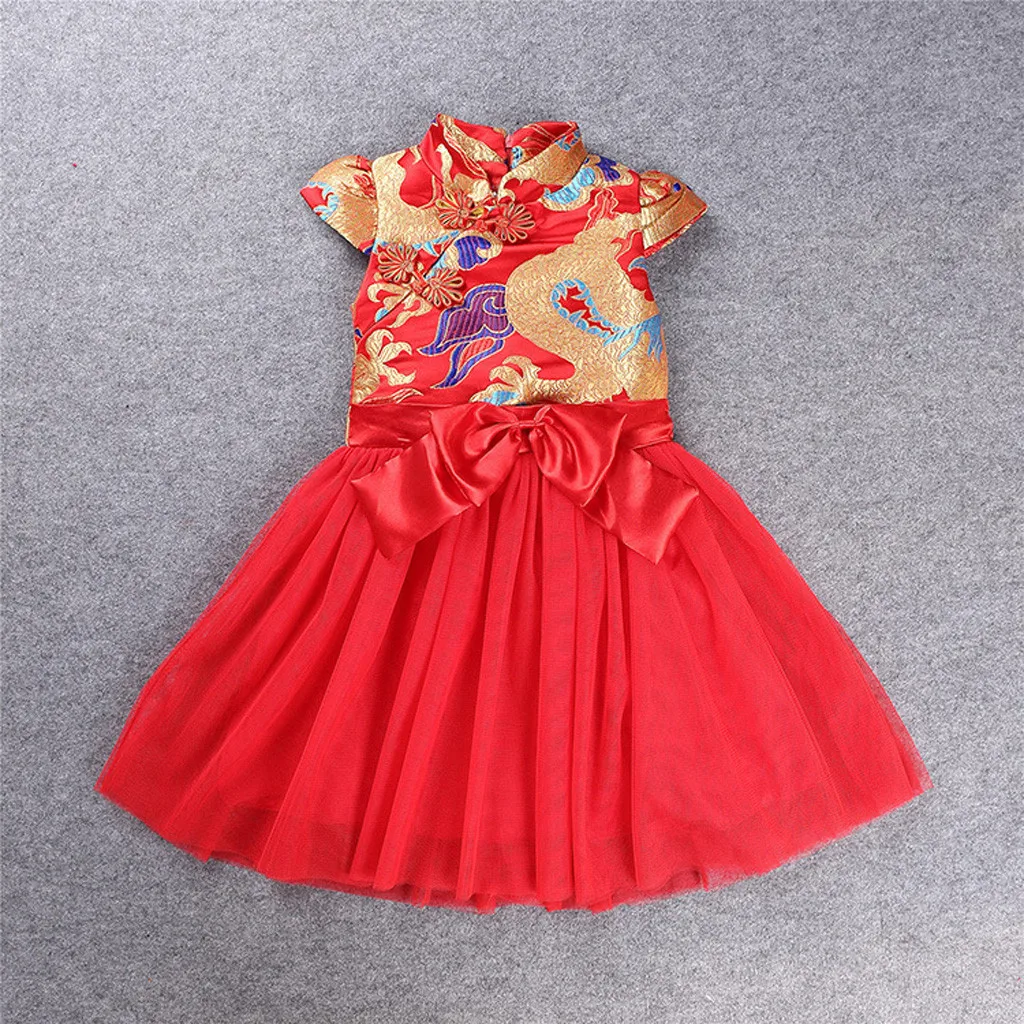 

CHAMSGEND Chinese Style Shopee New Year Explosion Dress Girl Tang Suit Cheongsam Embroidered Princess JAN16