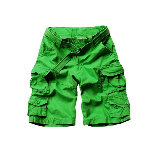 Новые Модные Винтажные мужские шорты в стиле милитари камуфляжные шорты Карго плюс пояс - Цвет: Зеленый