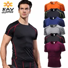 Для мужчин быстросохнущие сжатия короткий рукав спортивная футболка Фитнес Баскетбол майки Gym Спортивная