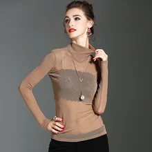 Dendy Pet Vogue бренд весна осень для женщин Мода тонкий сексуальный Bling под рубашкой женские прозрачные лоскутные футболки