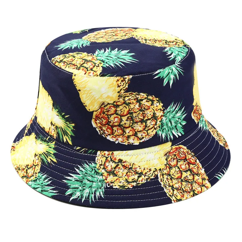 Новая летняя Рыбацкая шляпа с тропическим принтом с фруктовым узором, Женский двусторонний летний капюшон Кепка шляпа 50