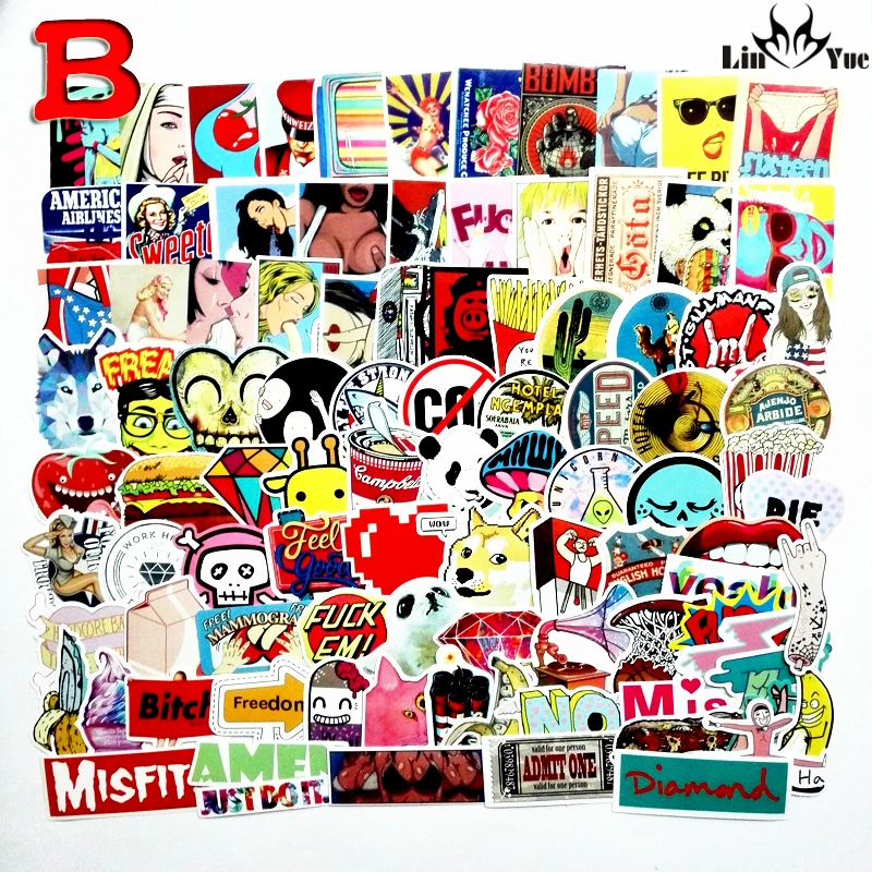 100pcs x6 NO repeat waterproof stickers for Home decor Travel Suitcase Wall Bike fridge Sliding Plate Car Styling sticker emoji