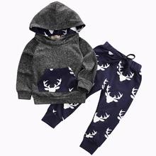 Комплект одежды для мальчиков и девочек комплекты теплых топиков с капюшоном с изображением оленя+ Чулки одежда с рисунками животных для малышей