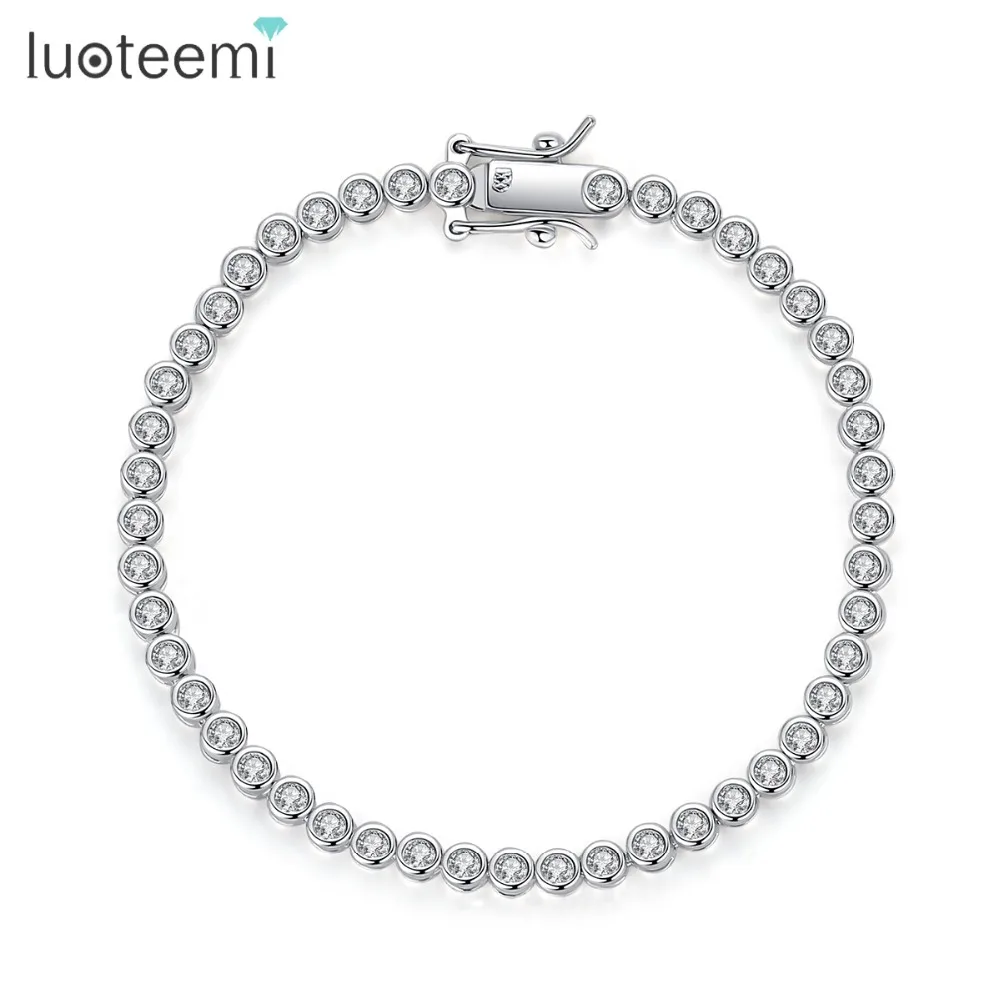 

LUOTEEMI Brand New Design Tennis Bracelet for Women Elegant Party Pulseira Feminina Luxury Round CZ Silver Color Christmas Gift