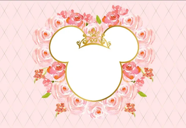 7x5ft Pink Floral Flowers Gold Mickey Minnie Mouse Head Crown Baby